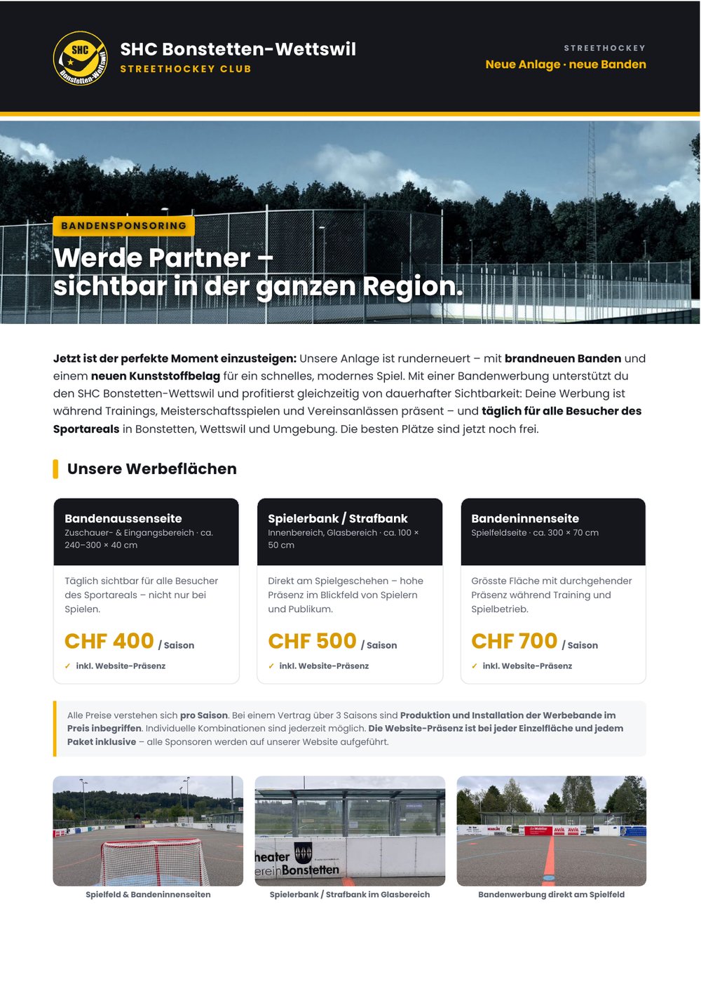 Bandensponsoring Flyer SHC Bonstetten-Wettswil